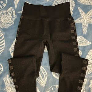 PINK Victoria's Secret Black Leggings with Silver Accents and Sparkly print!
